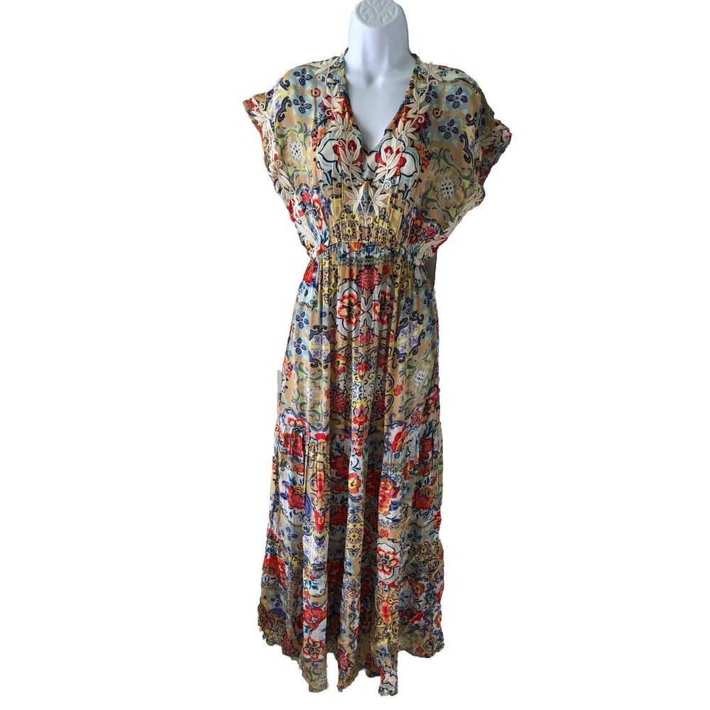 NWT ANTHROPOLOGIE Karyn SEO Gypsy Dress BOHO SILK DRESS SMALL Msrp $ 148
